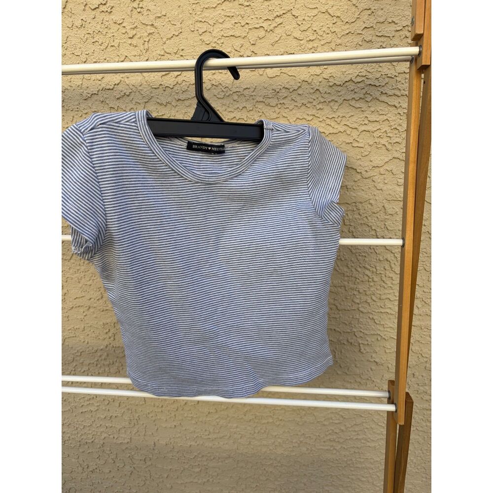Brandy Melville Ashlyn Blue and White Striped Crop Top Shirt Summer Sailor